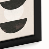 Close-up of a framed abstract minimalist wall art piece showcasing a blend of soft colors and geometric shapes, perfect for modern home decor.