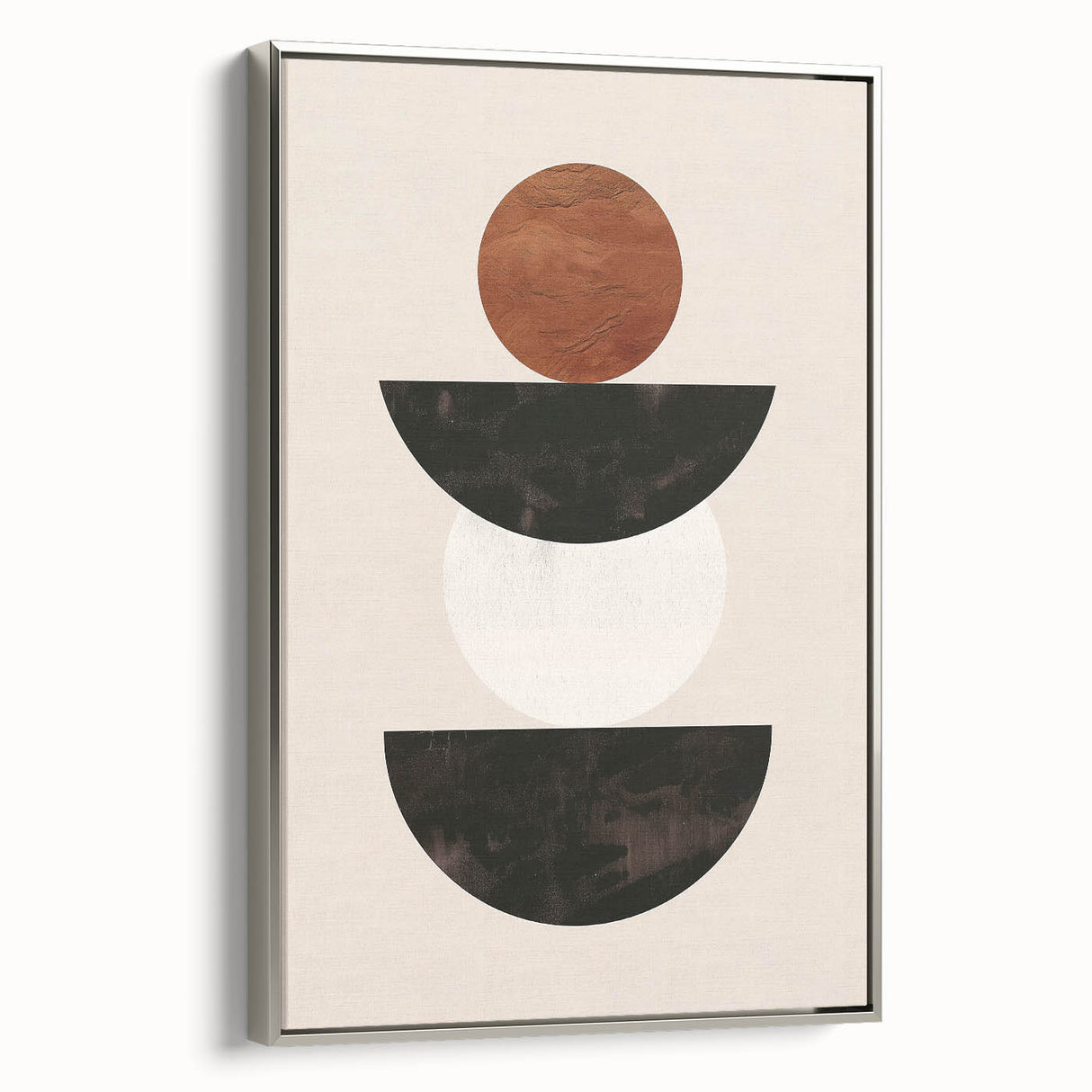 Framed abstract minimalist wall art in silver, showcasing intricate geometric patterns on a textured surface, ideal for modern home decor enhancement.