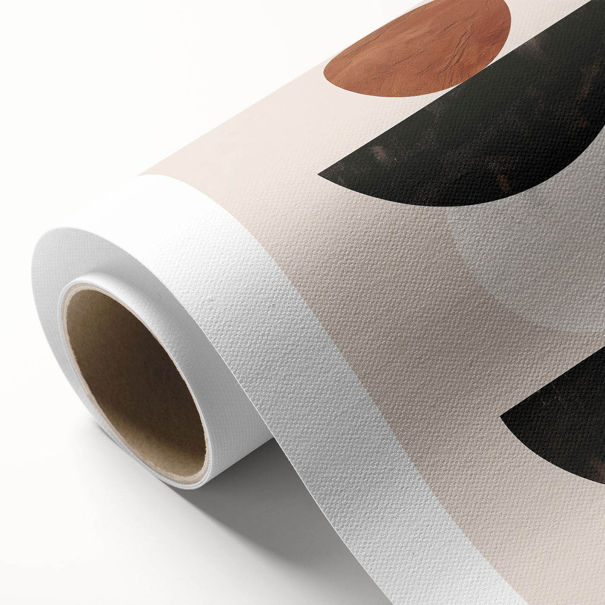 Abstract minimalist design wall art collection on rolled canvas, showcasing soft pastel colors and geometric shapes, perfect for modern home decor.