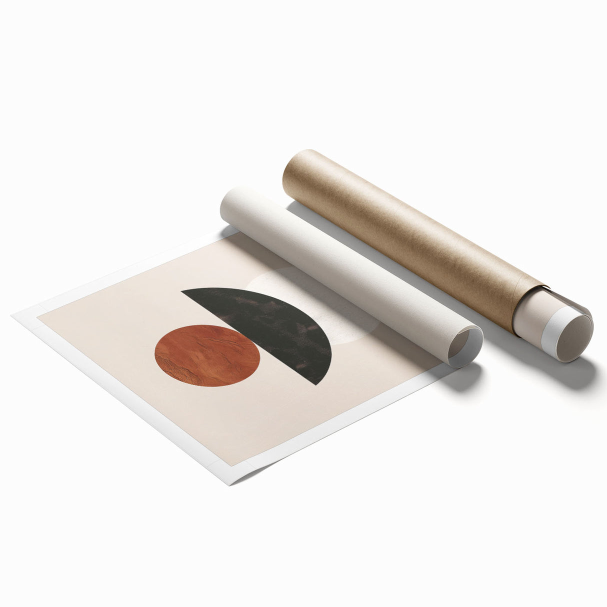 Abstract minimalist wall art print showcasing a serene landscape in soft pastel colors, rolled and ready for framing, ideal for modern home decor.