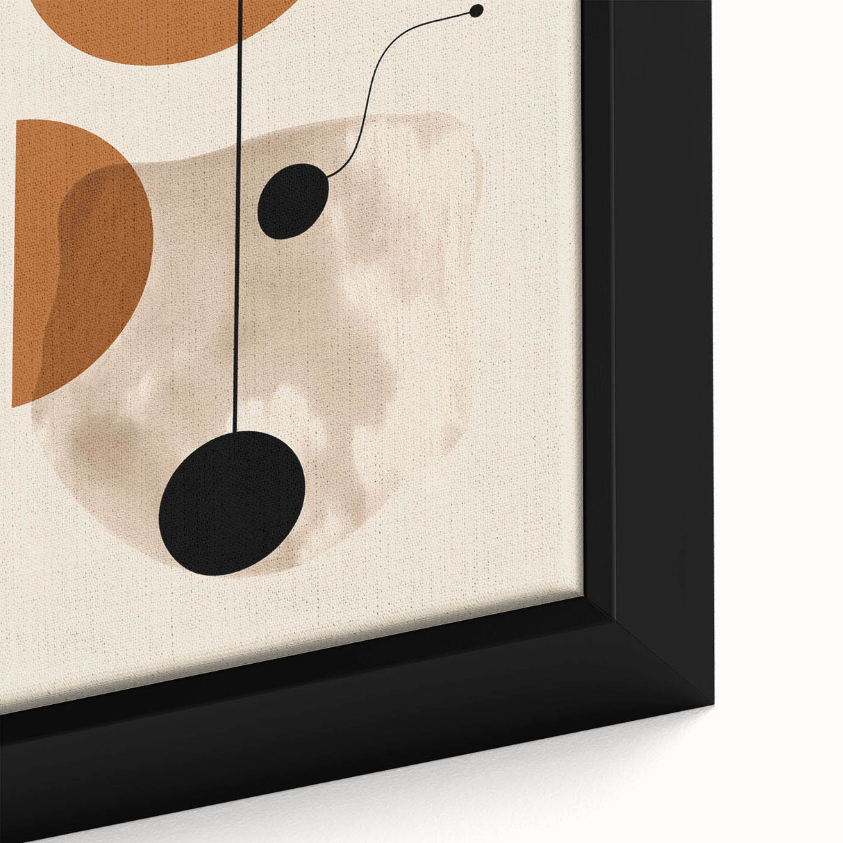 Close-up of a framed minimalist wall art piece showcasing an abstract design with soft tones and geometric shapes, ideal for modern home decor accents.