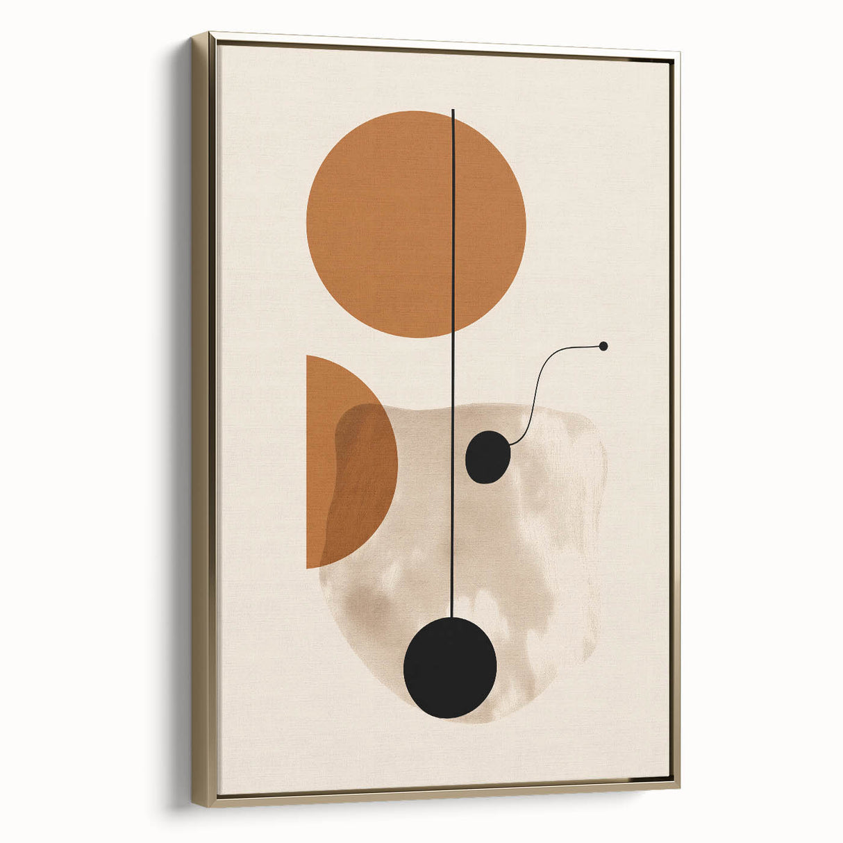 Framed canvas wall art showcasing an abstract minimalist design with a gold color palette, elegantly displayed from a side view, perfect for modern home decor.