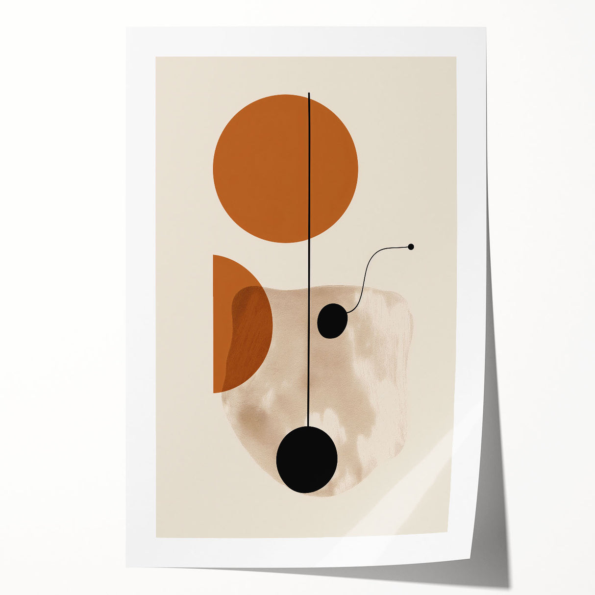 Abstract minimalist wall art print showcasing geometric shapes in soft pastel colors, rolled and ready for display, emphasizing modern decor aesthetics. Perfect for adding a contemporary touch to any living space.