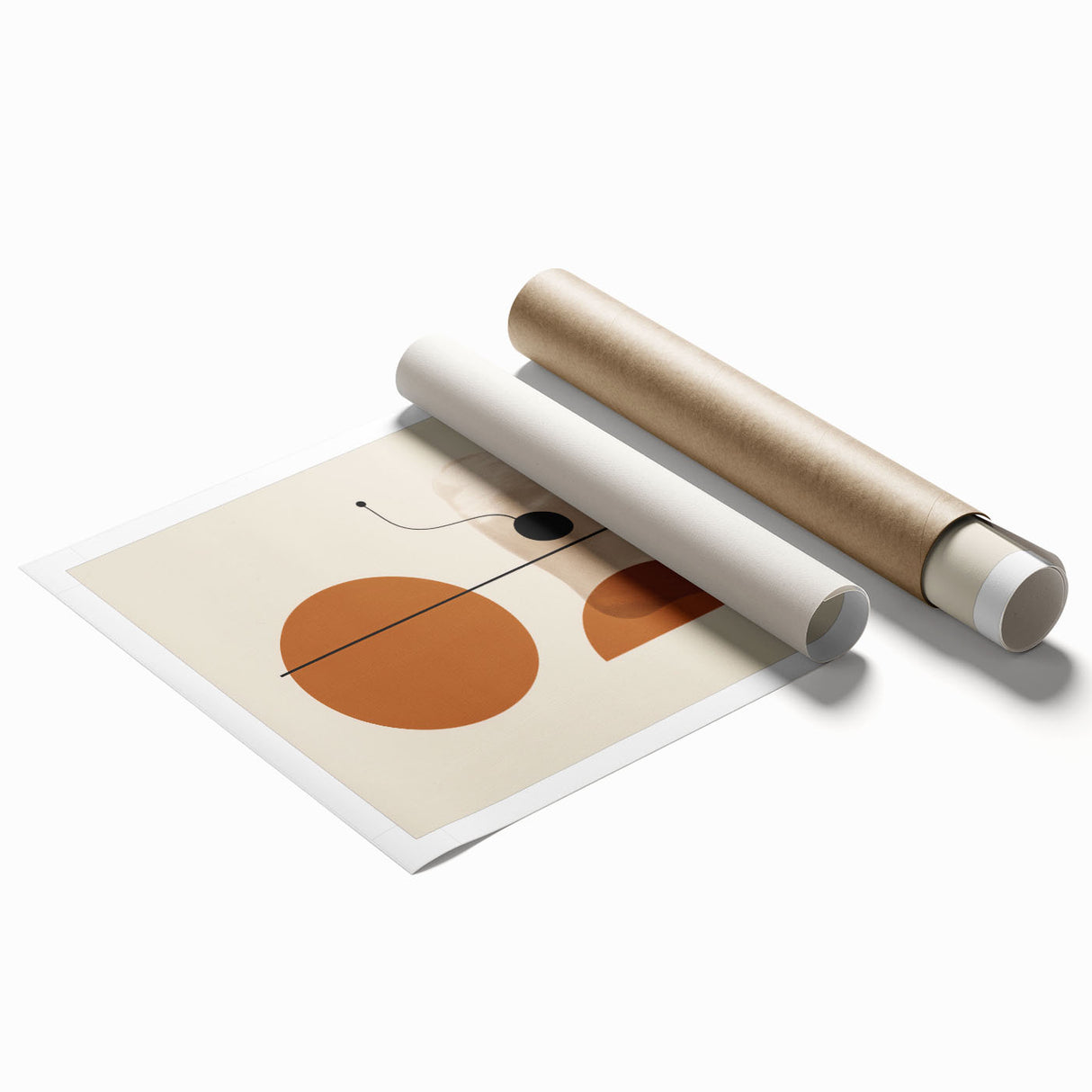 Abstract minimalist wall art print showcasing a blend of soft pastel colors and geometric shapes, perfect for modern home decor. The artwork is rolled and ready for framing.