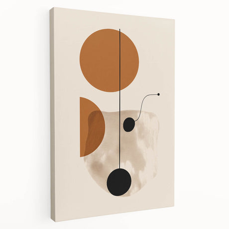 Abstract minimalist wall art design featuring a stretched canvas in earthy tones, showcasing geometric shapes and smooth lines, enhancing modern interior decor.