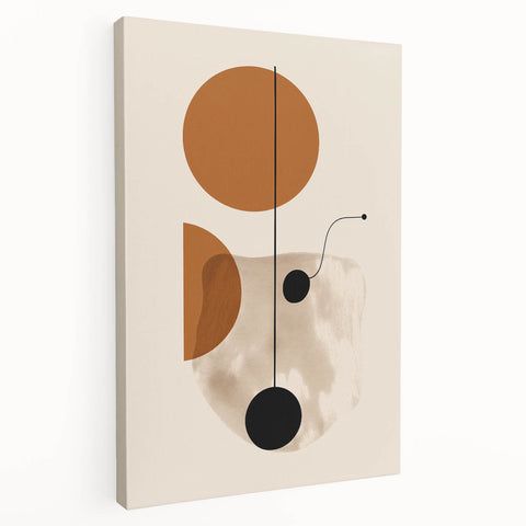 Abstract minimalist wall art design featuring a stretched canvas in earthy tones, showcasing geometric shapes and smooth lines, enhancing modern interior decor.