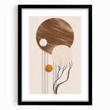 Abstract minimalist wall art design in a black frame with a mat, showcasing geometric patterns and soft color tones, perfect for modern home decor.