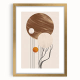 Abstract minimalist wall art design featuring a gold-framed collection with a mat, showcasing geometric shapes and soft colors, perfect for modern decor.