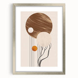 Abstract minimalist wall art design featuring a silver-framed piece with a mat, showcasing geometric shapes and soft color tones, perfect for modern decor.