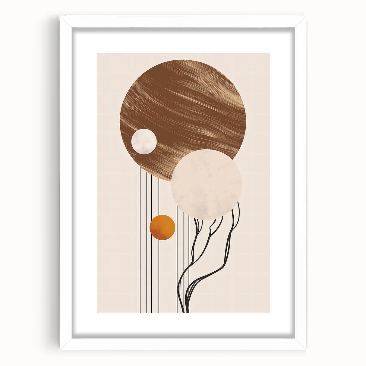 Abstract minimalist wall art collection featuring a framed design with a white mat, showcasing a contemporary aesthetic ideal for modern home decor.