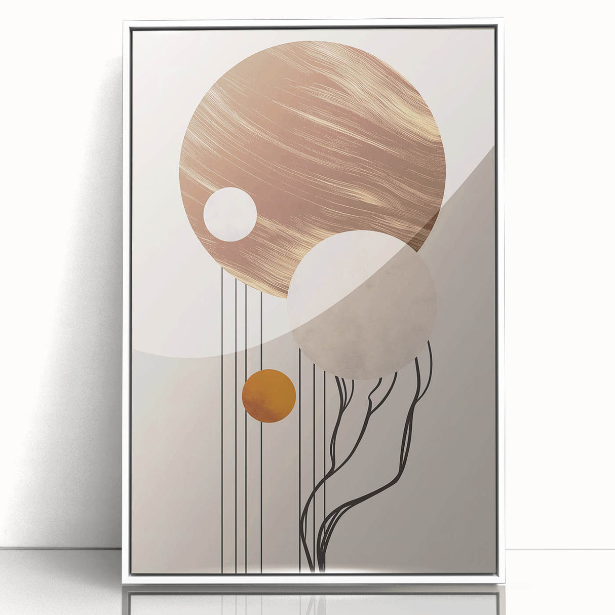 Framed abstract minimalist wall art featuring a 167 design in a sleek white frame, showcasing elegant colors and geometric patterns, ideal for modern decor.