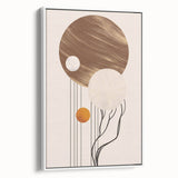 Framed minimalist wall art featuring an abstract design in soft white and beige tones, showcased from a side view, perfect for modern home decor.