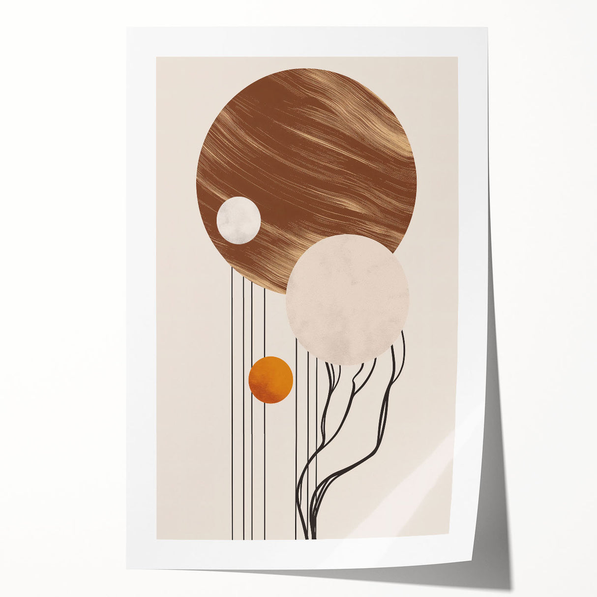 Abstract minimalist wall art design featuring soft pastel colors and geometric shapes, printed on high-quality paper, ideal for modern home decor or office spaces.