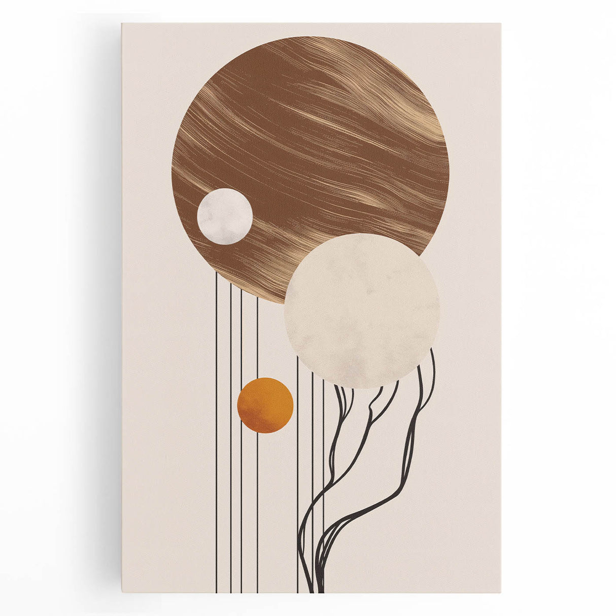 Abstract minimalist wall art design featuring a blend of soft pastel colors, showcasing geometric shapes and flowing lines. The stretched canvas presents a modern aesthetic, ideal for contemporary interiors.