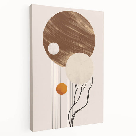 Abstract minimalist design wall art collection displayed as a stretched canvas, showcasing soft neutral colors and geometric shapes, ideal for modern home decor.