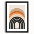 Abstract minimalist wall art collection featuring a black-framed piece with a mat, showcasing geometric patterns and soft color hues, ideal for modern decor.
