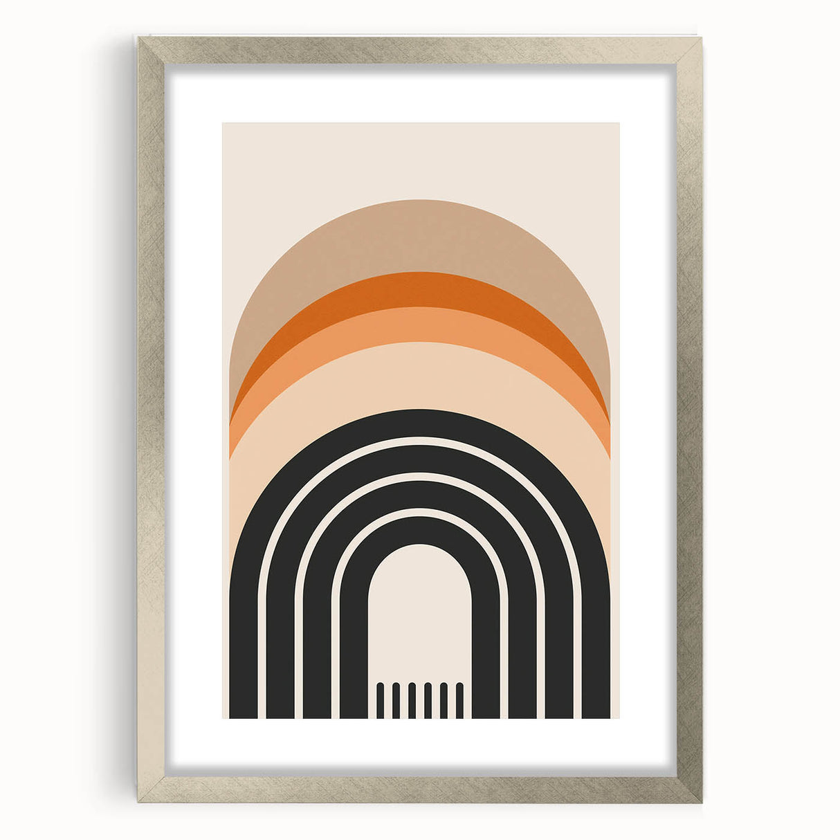 Abstract minimalist wall art collection featuring a silver-framed design with a mat, showcasing geometric shapes and soft colors, perfect for modern decor.