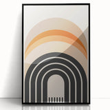 Abstract minimalist wall art design featuring a framed black acrylic piece, showcasing geometric patterns with a sleek front view, ideal for modern interior decor.