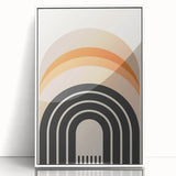 Framed abstract minimalist wall art design in sleek white frame, showcasing geometric shapes and soft color palette, perfect for modern home decor.