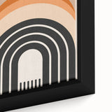 Framed abstract minimalist wall art featuring a vibrant color palette of blue, pink, and gold, showcasing geometric shapes and textures, perfect for modern decor.