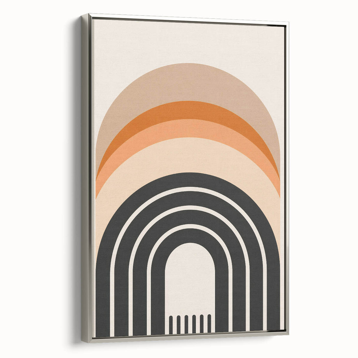 Abstract minimalist design framed canvas wall art featuring a silver frame, showcasing a modern aesthetic with soft color hues, perfect for contemporary decor.