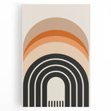 Abstract minimalist design wall art collection displayed on stretched canvas, featuring geometric shapes in soft beige and muted blue tones, perfect for modern decor.