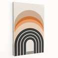 Stretched canvas showcasing a modern abstract minimalist design in earthy tones, side view highlighting its sleek edges and texture, ideal for contemporary home decor.