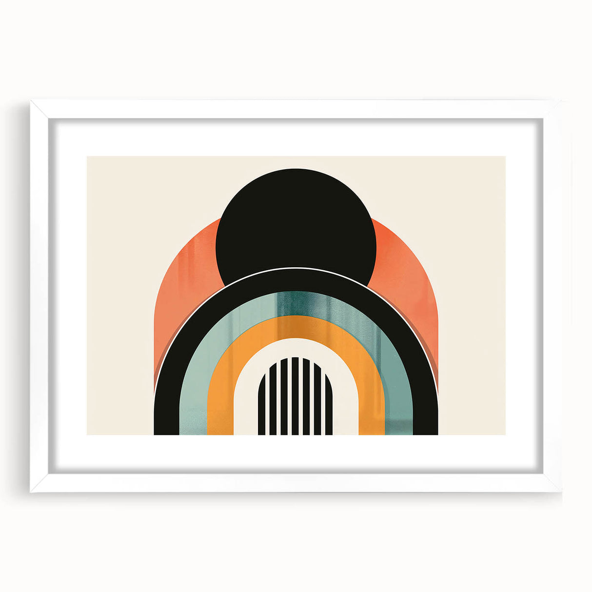 Abstract minimalist wall art design framed in white with a mat, showcasing a contemporary aesthetic. Ideal for modern home decor or office spaces, enhancing ambiance.