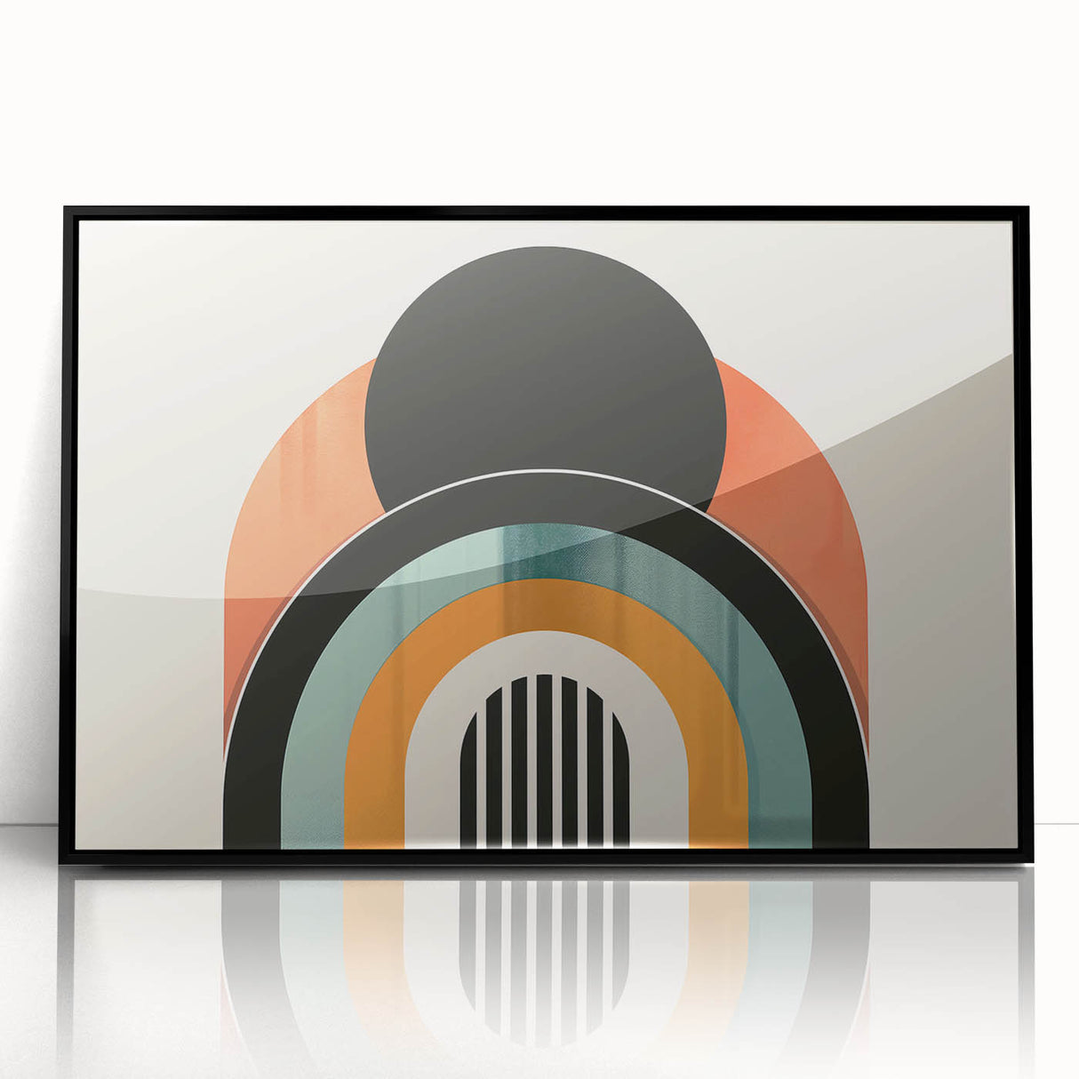 Framed abstract minimalist wall art design in black, showcasing geometric shapes and lines, perfect for modern home decor and stylish interiors.
