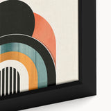 Framed abstract minimalist wall art design showcasing a blend of soft pastel colors and geometric shapes, perfect for modern home decor.