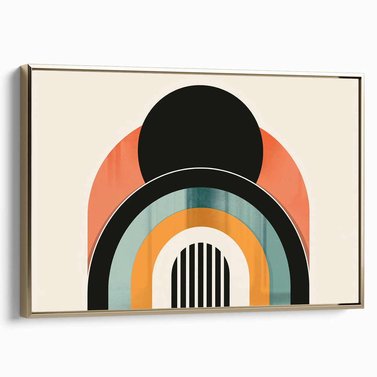 Framed minimalist wall art featuring an abstract design in gold tones, displayed from a side view, perfect for modern decor and styling.