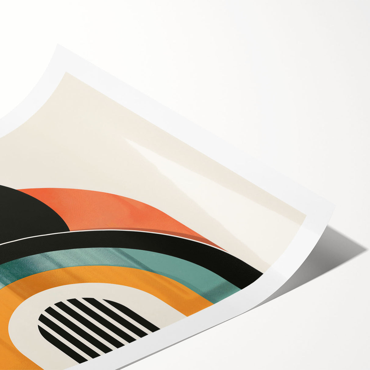 Abstract minimalist design wall art collection featuring a rolled print with soft pastel colors and geometric shapes, ideal for modern home decor.