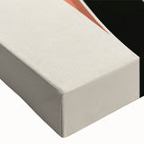 Close-up of an abstract minimalist design stretched canvas wall art piece, showcasing soft pastel colors and geometric shapes, perfect for modern home decor.