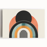 Abstract minimalist design stretched canvas wall art featuring soft, muted colors and geometric shapes, perfect for modern home decor or office spaces.