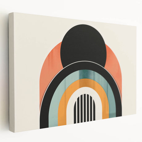 Stretched canvas wall art featuring an abstract minimalist design in muted tones, showcasing elegant lines and shapes, perfect for modern decor.