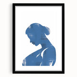 Framed abstract minimalist wall art design in black, featuring geometric shapes and soft colors, displayed with a white mat for a modern look.