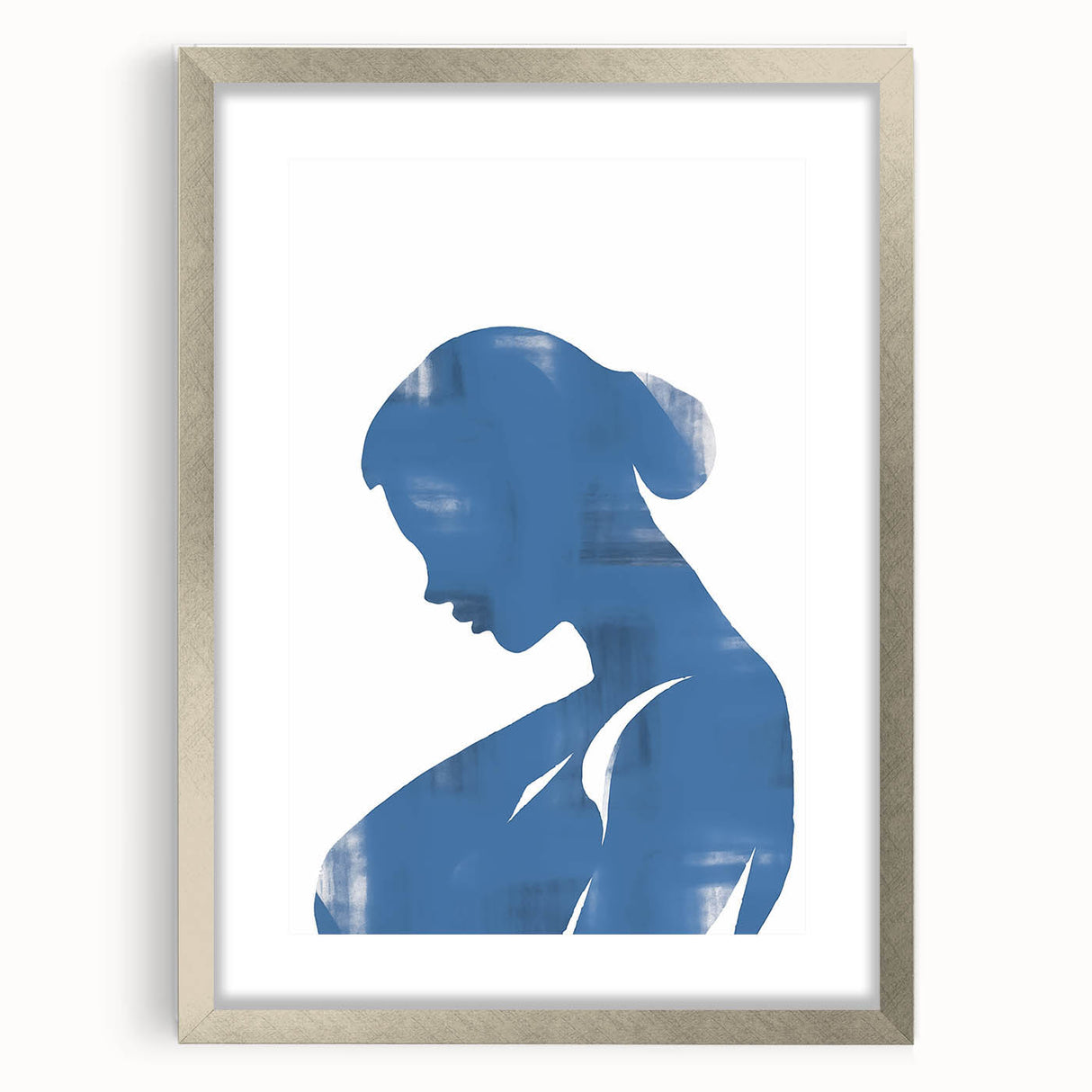 Abstract minimalist wall art collection featuring a sleek silver frame and mat, showcasing contemporary design elements and elegant simplicity.