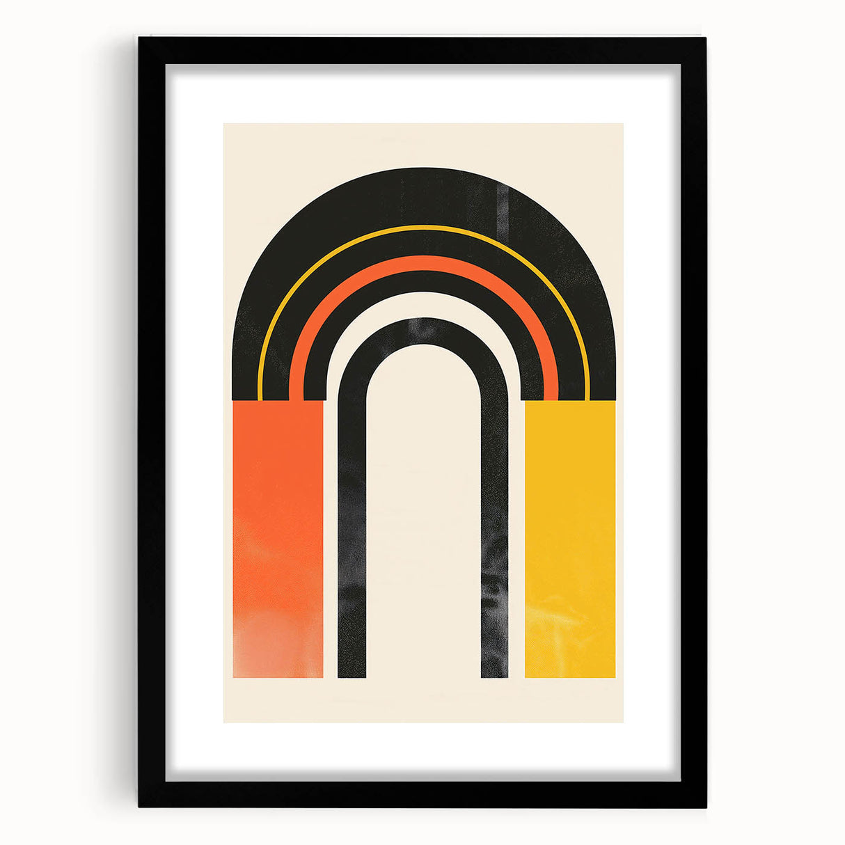 Abstract minimalist wall art design featuring a black frame and mat, showcasing a modern aesthetic. Ideal for contemporary home decor, this piece enhances any space with its sleek lines and neutral tones, perfect for living rooms or offices.