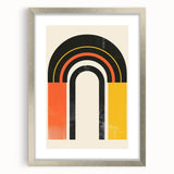 Abstract minimalist wall art design featuring a silver-framed piece with a mat, highlighting geometric shapes and soft color tones, ideal for modern home decor.