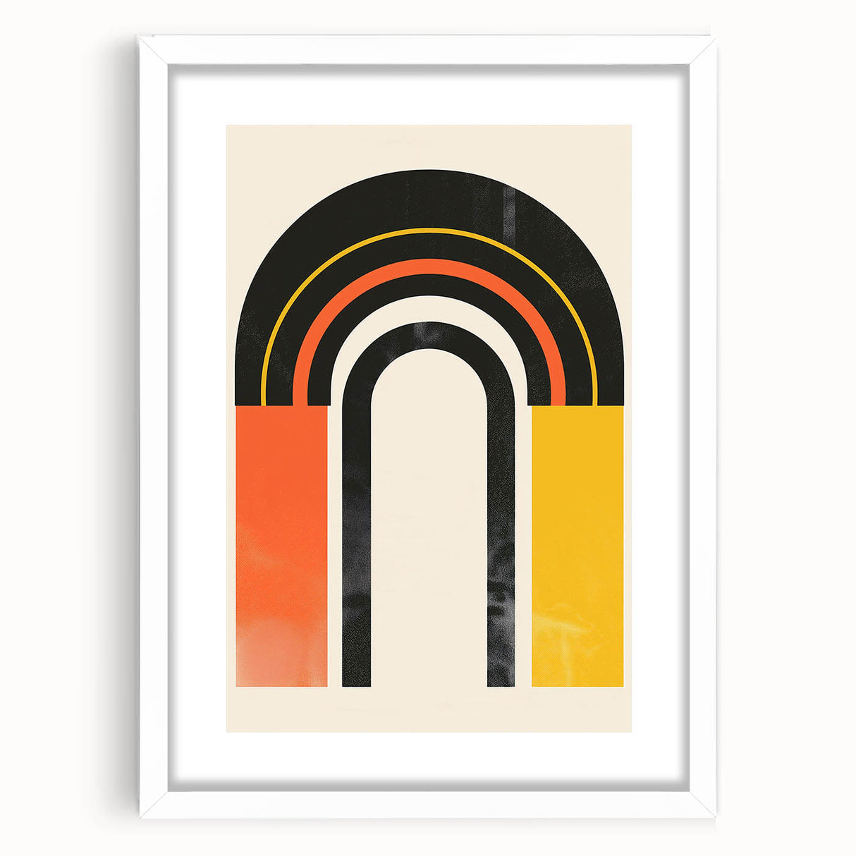 Minimalist abstract wall art framed in white, showcasing a geometric design with soft pastel colors, perfect for modern home decor.