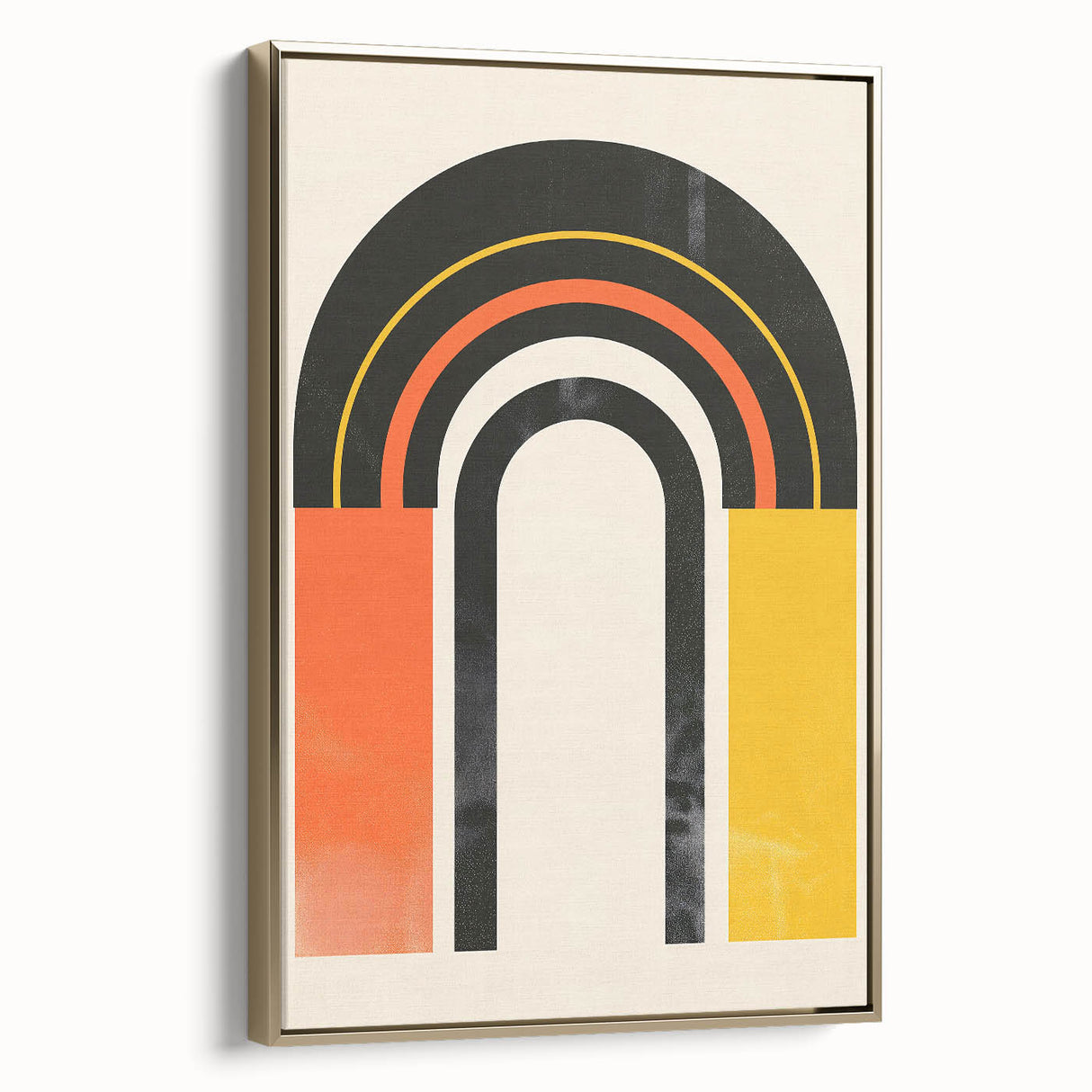 Framed abstract minimalist wall art design showcasing gold accents, set against a clean backdrop, highlighting its elegant side view perfect for modern decor.