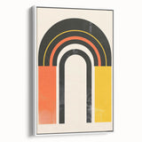 Framed minimalist wall art collection featuring abstract geometric designs in soft pastel colors. The canvas is displayed in a stylish white frame, showcasing a side view that highlights its modern aesthetic, perfect for contemporary home decor.