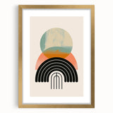Abstract minimalist wall art design in a gold frame with a mat, showcasing a modern aesthetic and elegant simplicity, perfect for stylish home decor.