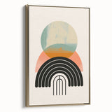 Abstract minimalist wall art collection featuring a framed canvas with a golden design, showcasing elegant lines and shapes, ideal for modern decor settings.