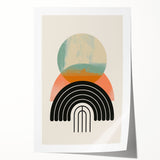 Abstract minimalist wall art print showcasing a soft color palette of muted blues and grays, featuring geometric shapes and lines, ideal for modern home decor.