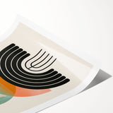 Abstract minimalist wall art design featuring bold geometric shapes in soft pastel colors, ideal for modern decor. Perfectly rolled for easy framing and display.