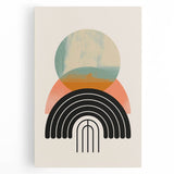 Abstract minimalist wall art showcasing a serene design in soft pastel colors, featuring fluid shapes and textures on a stretched canvas, ideal for modern decor.