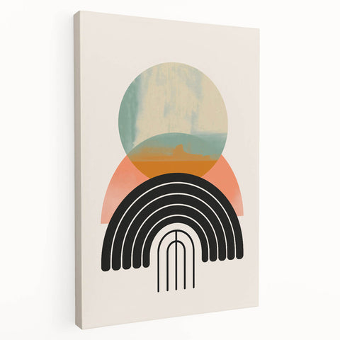 Stretched canvas featuring an abstract minimalist wall art design with soft neutral tones and geometric shapes, perfect for modern home decor.