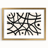 Abstract minimalist wall art design framed in gold with a mat, showcasing geometric patterns in soft tones, perfect for modern home decor.