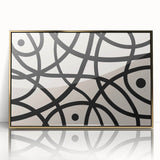 Framed abstract minimalist wall art design featuring warm gold tones and geometric shapes, perfect for modern home decor and stylish interior design accents.